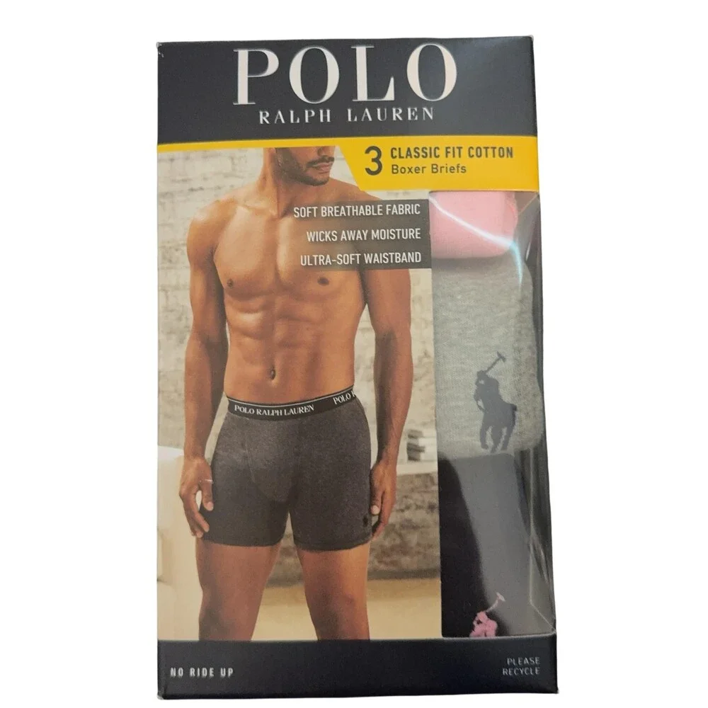 Polo Ralph Lauren Classic Boxer Brief Underwear Mens S Pink Grey Navy 3 Pack